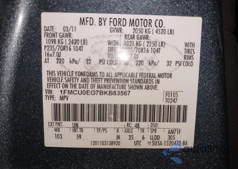 2011 Ford Escape Limited from USA, damaged, VIN 1FMCU0EG7BKB83567